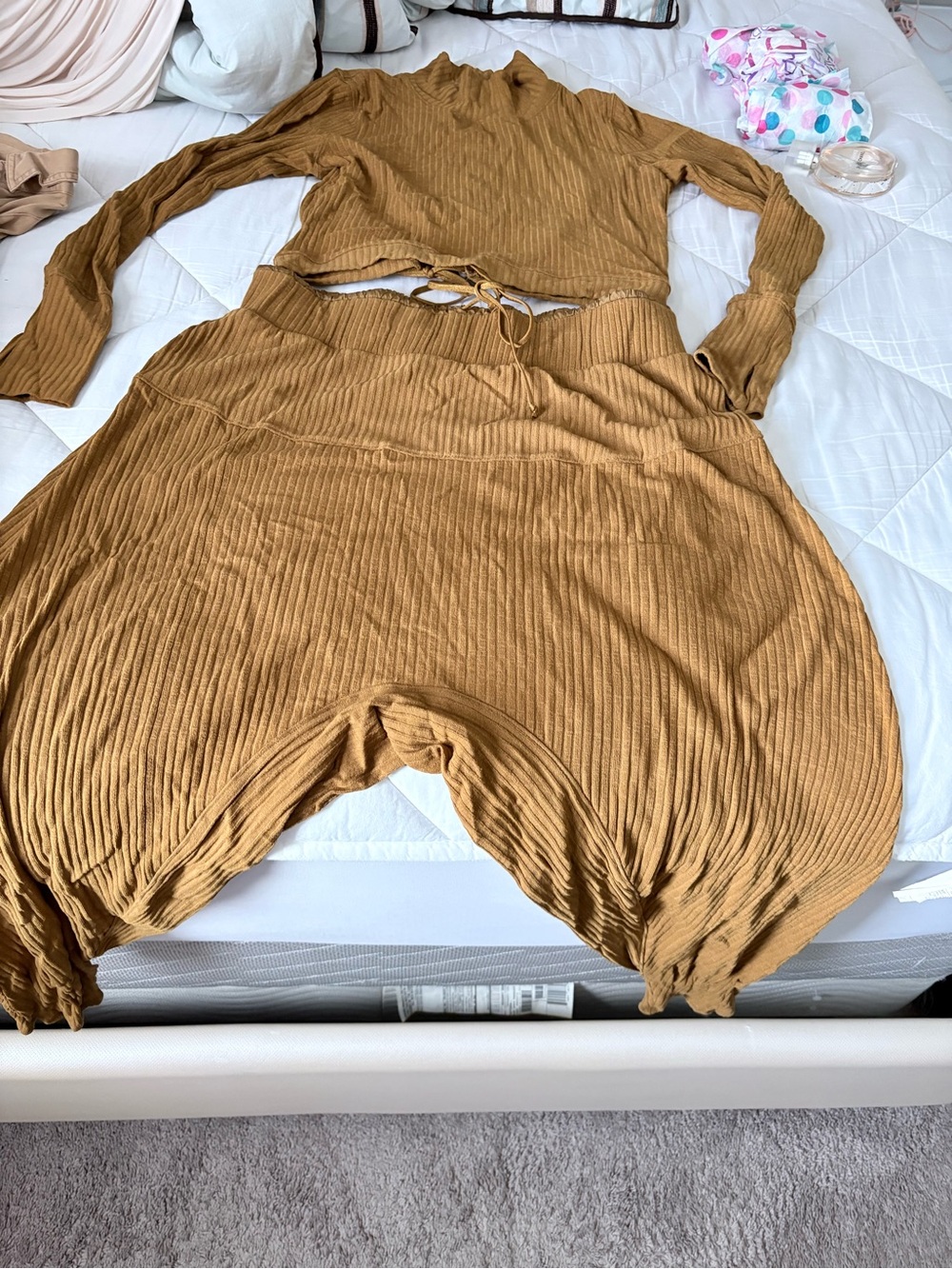 FP movement Long-Sleeve Two-Piece Crop Top Harem jogger Set in brown